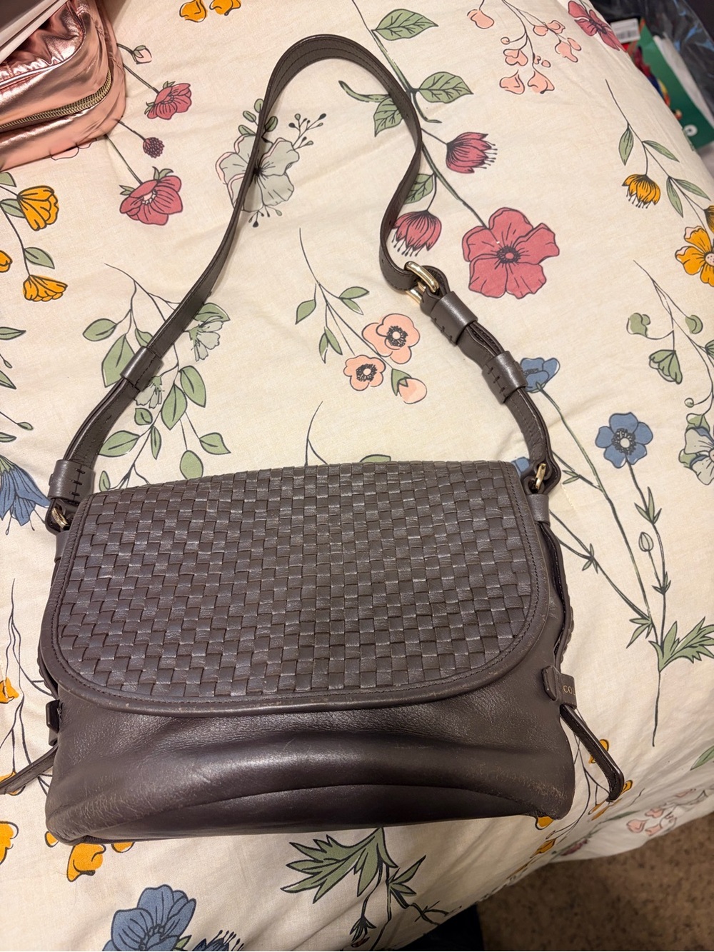 Cole Haan Brennan Flap Messenger Bag - Gray Woven Nappa Leather Crossbody